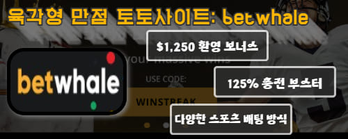 육각형 만점 토토사이트: betwhale

*$1,250 환영 보너스
*125% 충전 부스터
*다양한 스포츠 배팅 방식